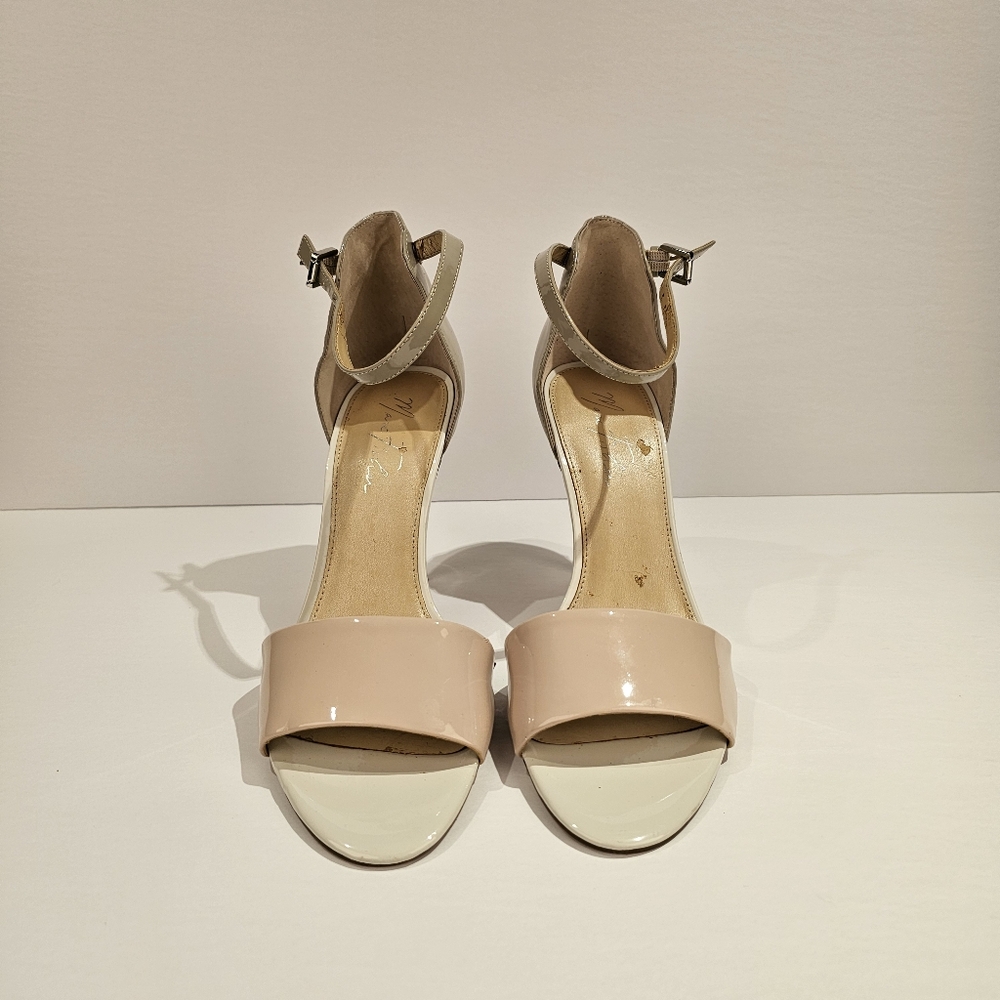 Marc Fisher pink and tan high heel patent leather sandals in size 10M US